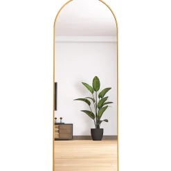 Miroir complet arqué, 165 x 60 cm, pleine longueur, monté au mur, miroir de sol, pour le salon, Doré