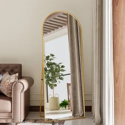 Miroir complet arqué, 165 x 60 cm, pleine longueur, monté au mur, miroir de sol, pour le salon, Doré