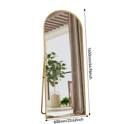 Miroir complet arqué, 165 x 60 cm, pleine longueur, monté au mur, miroir de sol, pour le salon, Doré