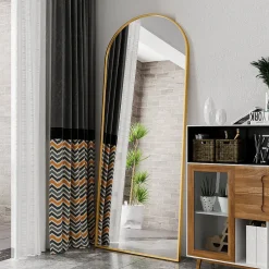 Miroir complet arqué, 180 x 80 cm, pleine longueur, monté au mur, miroir de sol, pour le salon, Doré