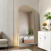 Miroir complet arqué, 162 x 53 cm, pleine longueur, sur pied ou mural, pour le salon dressing ou salle de bain, Doré