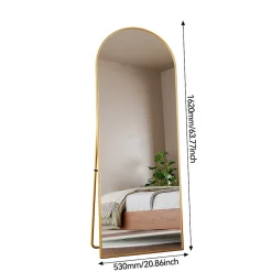 Miroir complet arqué, 162 x 53 cm, pleine longueur, sur pied ou mural, pour le salon dressing ou salle de bain, Doré