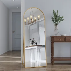 Miroir complet arqué, 162 x 53 cm, pleine longueur, sur pied ou mural, pour le salon dressing ou salle de bain, Doré