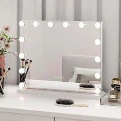 Miroir de Courtoisie Hollywood LED avec 3 Modes d'Eclairage de Couleur Miroir Grossissant Détachable Contrôle Tactile