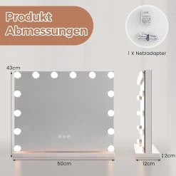 Miroir de Courtoisie Hollywood LED avec 3 Modes d'Eclairage de Couleur Miroir Grossissant Détachable Contrôle Tactile