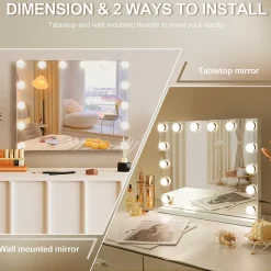 Miroir de maquillage Hollywood lumineux LED Coiffeuse Mural - 50 x 40 cm