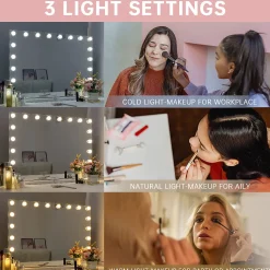 Miroir de maquillage Hollywood Coiffeuse LED Mural et sur Table Blanc 80x 58 cm