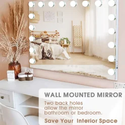 Miroir de maquillage Hollywood Coiffeuse LED Mural et sur Table Blanc 80x 58 cm