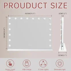 Miroir de maquillage Hollywood Coiffeuse LED Mural et sur Table Blanc 80x 58 cm