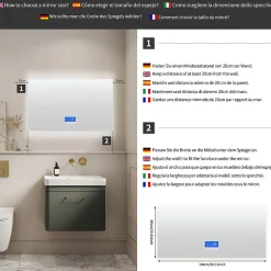 Miroir De Salle De Bain Avec Éclairage 60 X 100 Cm, Affichage De La Température, Fonction Antibuée