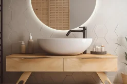 Miroir demi-cercle LED 30x60 cm lumière neutre moderne
