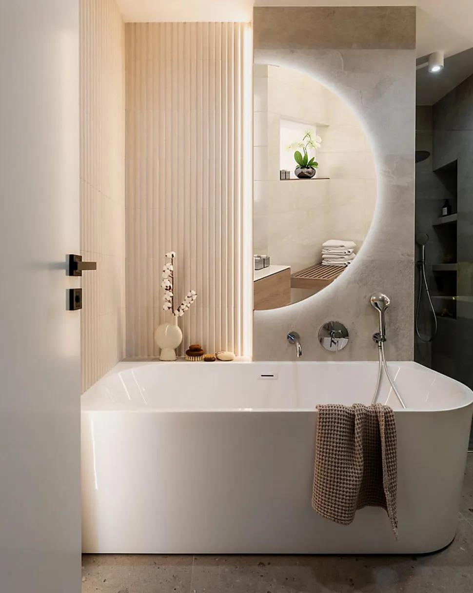 Miroir demi-cercle LED 30x60 cm lumière neutre moderne