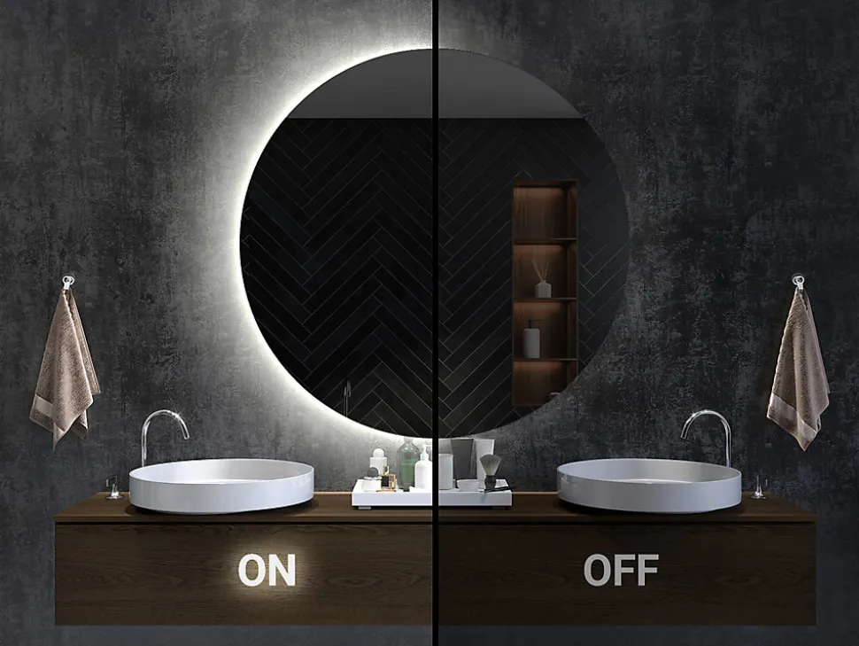 Miroir demi-cercle LED 30x60 cm lumière neutre moderne