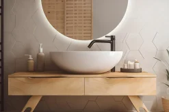 Miroir demi-rond LED 25x50 cm éclairage froid mural design