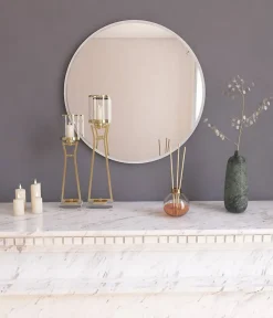 Miroir Dlucchin, Verre miroité, Objet d'ameublement mural, Décoration avec miroir, 60x2h60 cm, Blanc