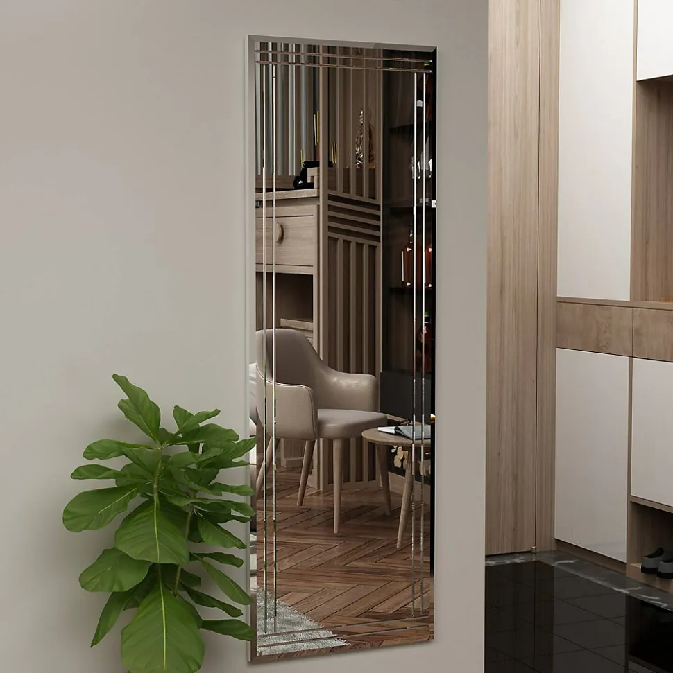 Miroir Dperisi, Verre miroité, Objet d'ameublement mural, Décoration avec miroir, 40x2h120 cm, Blanc