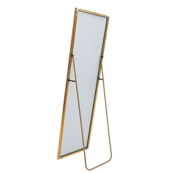 Miroir en pied grand, 140x40 cm, sur pied ou mural, cadre aluminium, grand miroir rectangulaire pour salon ou chambre, Doré