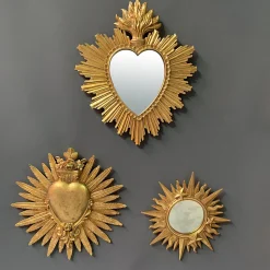 Miroir ex-voto cœur soleil doré Emde