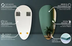 Miroir Goutte Asymétrique Tulup 50 x 100 cm Mural Sans Cadre Style Naturel et Minimaliste pour Intérieur Moderne