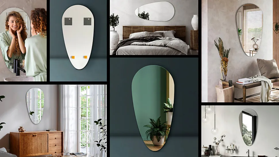 Miroir Goutte Asymétrique Tulup 45 x 90 cm Prêt à Poser Forme Organique pour Salle de Bain ou Entrée