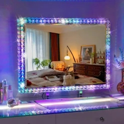 Miroir Hollywood Coiffeuse - LED 3 Tons 7 Modes RGB 80x60cm Blanc