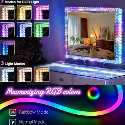 Miroir Hollywood Coiffeuse - LED 3 Tons 7 Modes RGB 80x60cm Blanc