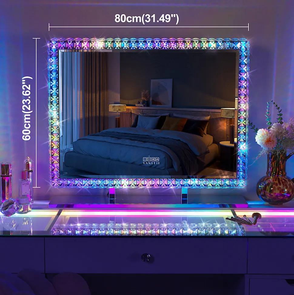 Miroir Hollywood Coiffeuse - LED 3 Tons 7 Modes RGB 80x60cm Blanc