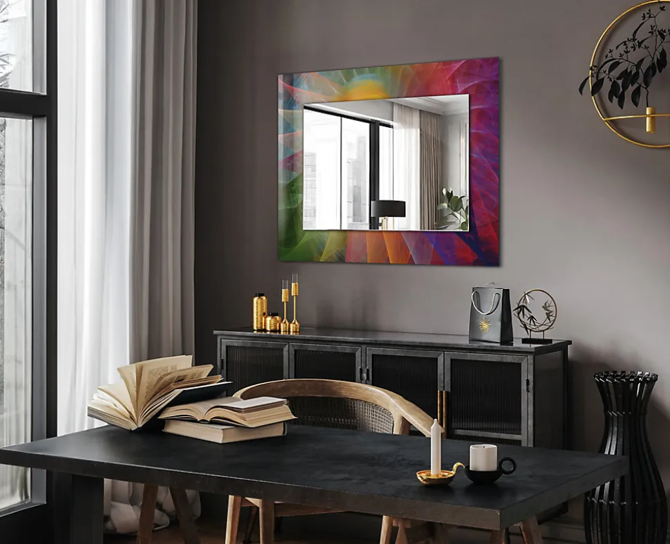 Miroir Imprimé Tulup 80x60 cm Spirale Abstraite Colorée Glace Murale Moderne Pour Salle De Bain