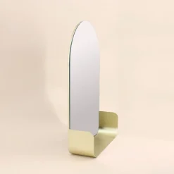 Miroir mural arche avec étagère doré 50x33cm