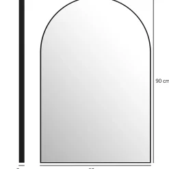 Miroir mural arqué 60 x 90 cm haute définition cadre alliage aluminium noir