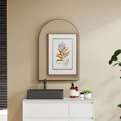 Miroir mural arqué 60 x 90 cm haute définition cadre alliage aluminium noir