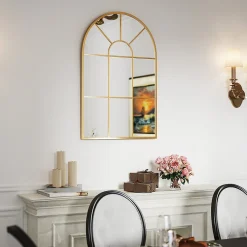 Miroir mural aspect verrière style classique chic - dim. 60L x 90H cm - métal doré verre 3 mm