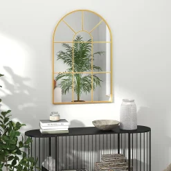 Miroir mural aspect verrière style classique chic - dim. 60L x 90H cm - métal doré verre 3 mm