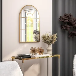Miroir mural aspect verrière style classique chic - dim. 60L x 90H cm - métal doré verre 3 mm
