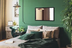 Miroir mural en bois MDF noir 70x50 cm pour salon