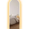 Miroir mural LED arqué pleine longueur dim. 40L x 120H cm - miroir LED réglable tactile - verre trempé