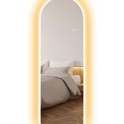 Miroir mural LED arqué pleine longueur dim. 40L x 120H cm - miroir LED réglable tactile - verre trempé