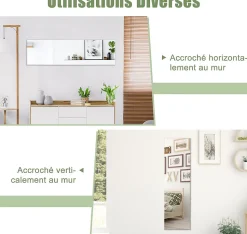 Miroir Mural Pleine Longueur 110x38cm Miroir rectangulaire sans Cadre avec Accessoires de Montage Mural Miroir Long