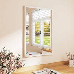 Miroir mural rectangulaire dim. 40L x 60H cm cadre bois blanc