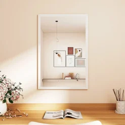 Miroir mural rectangulaire dim. 40L x 60H cm cadre bois blanc