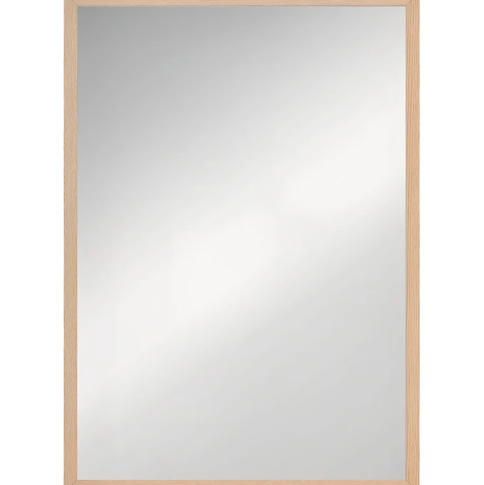 Miroir mural rectangulaire dim. 50L x 70H cm cadre MDF aspect bois clair