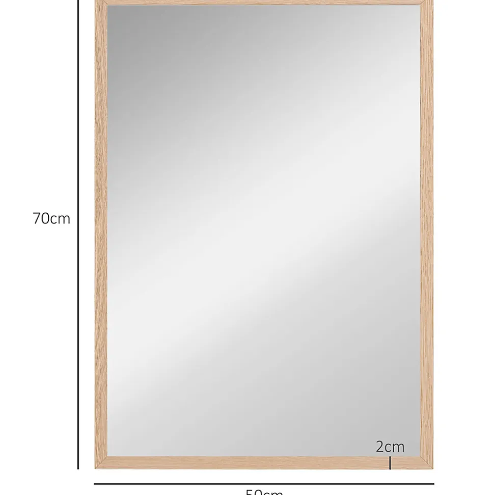 Miroir mural rectangulaire dim. 50L x 70H cm cadre MDF aspect bois clair