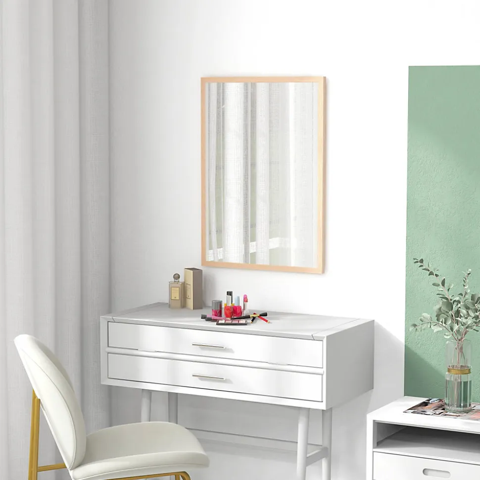 Miroir mural rectangulaire dim. 50L x 70H cm cadre MDF aspect bois clair