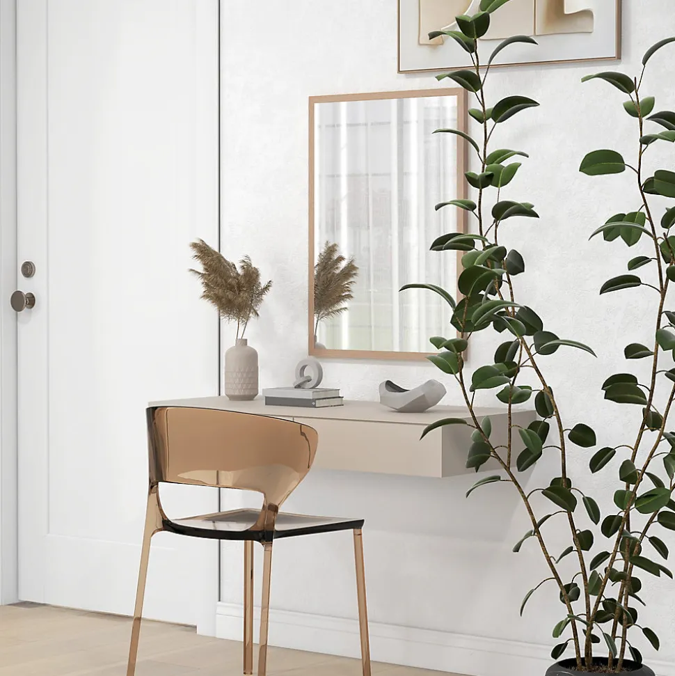 Miroir mural rectangulaire dim. 50L x 70H cm cadre MDF aspect bois clair