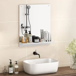 Miroir mural salle de bain - étagère - 50 x 60 cm - blanc