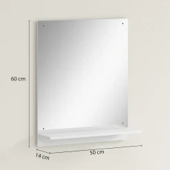 Miroir mural salle de bain - étagère - 50 x 60 cm - blanc