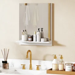 Miroir mural salle de bain - étagère - 50 x 60 cm - blanc