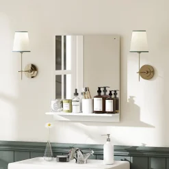 Miroir mural salle de bain - étagère - 50 x 60 cm - blanc
