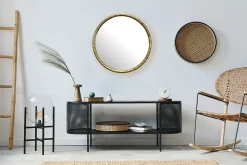 Miroir Murale Métal 60 cm Miroir Mur Couloir Grand Doré Rond Cadre FineBuy