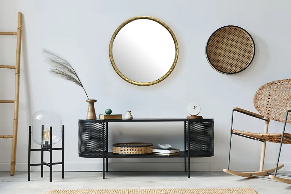 Miroir Murale Métal 60 cm Miroir Mur Couloir Grand Doré Rond Cadre FineBuy